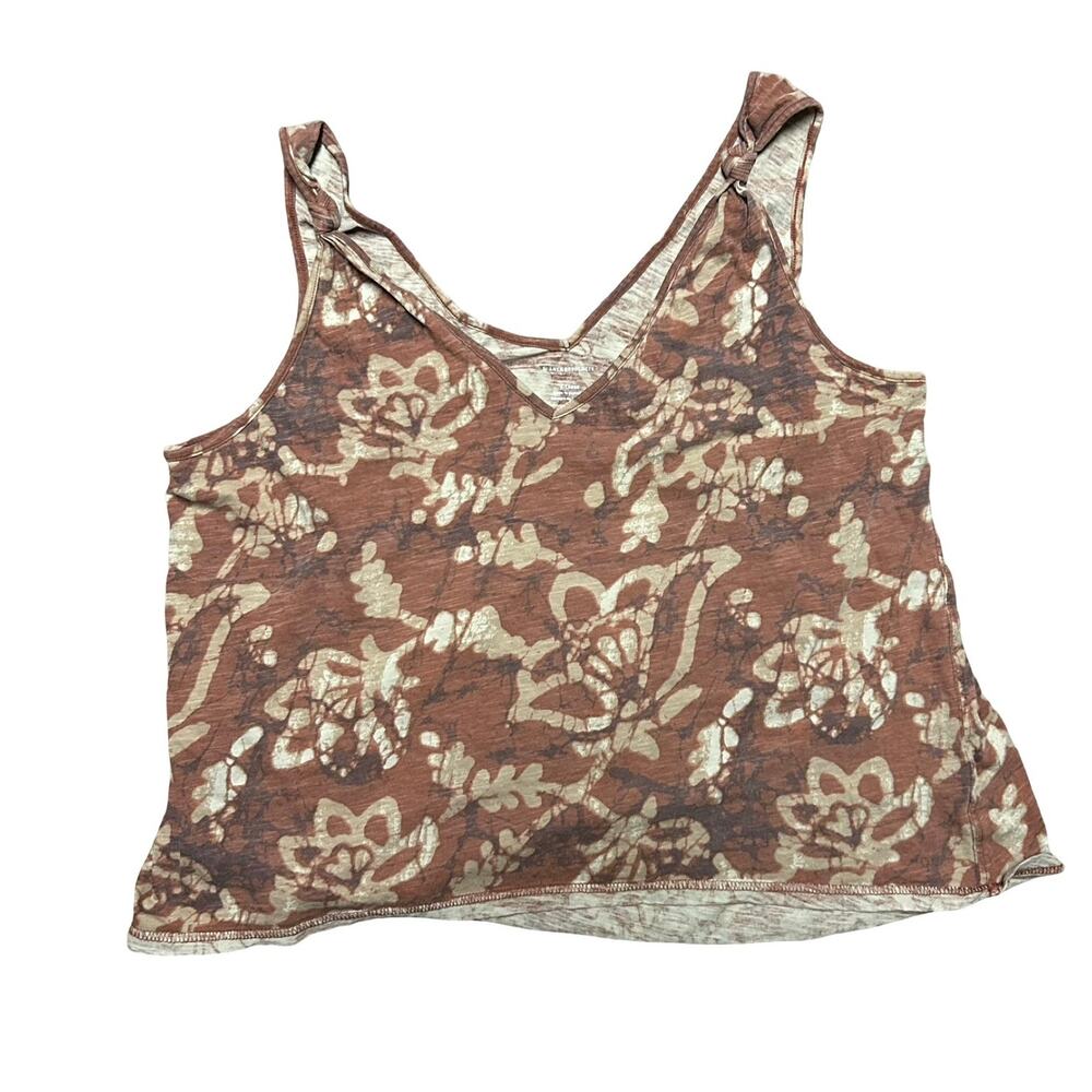 Anthropologie Blaise Batik Floral Knotted Tank Womens XL V Neck Boho Granola